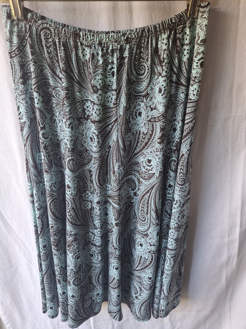 Women’s Paisley Print Mint and Brown Elastic Waist Skirt